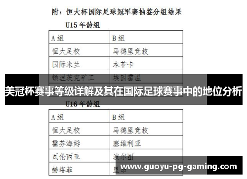 美冠杯赛事等级详解及其在国际足球赛事中的地位分析